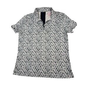 Lillie Green Womens Golf Polo Shirt Navy White Golf Ball Tee Print Size Medium